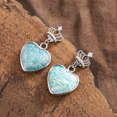 Diamond Crown Amazonite Heart Earrings-Your Soul Place